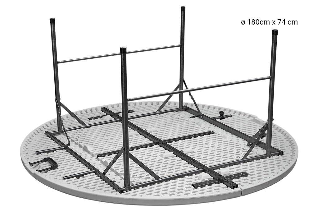 Cofan Mesa Plegable Redonda de Camping | Color: Blanco | Peso máximo: 150 kg | Adecuado para 10 Personas | Medidas: Ø 180 x 74 cm