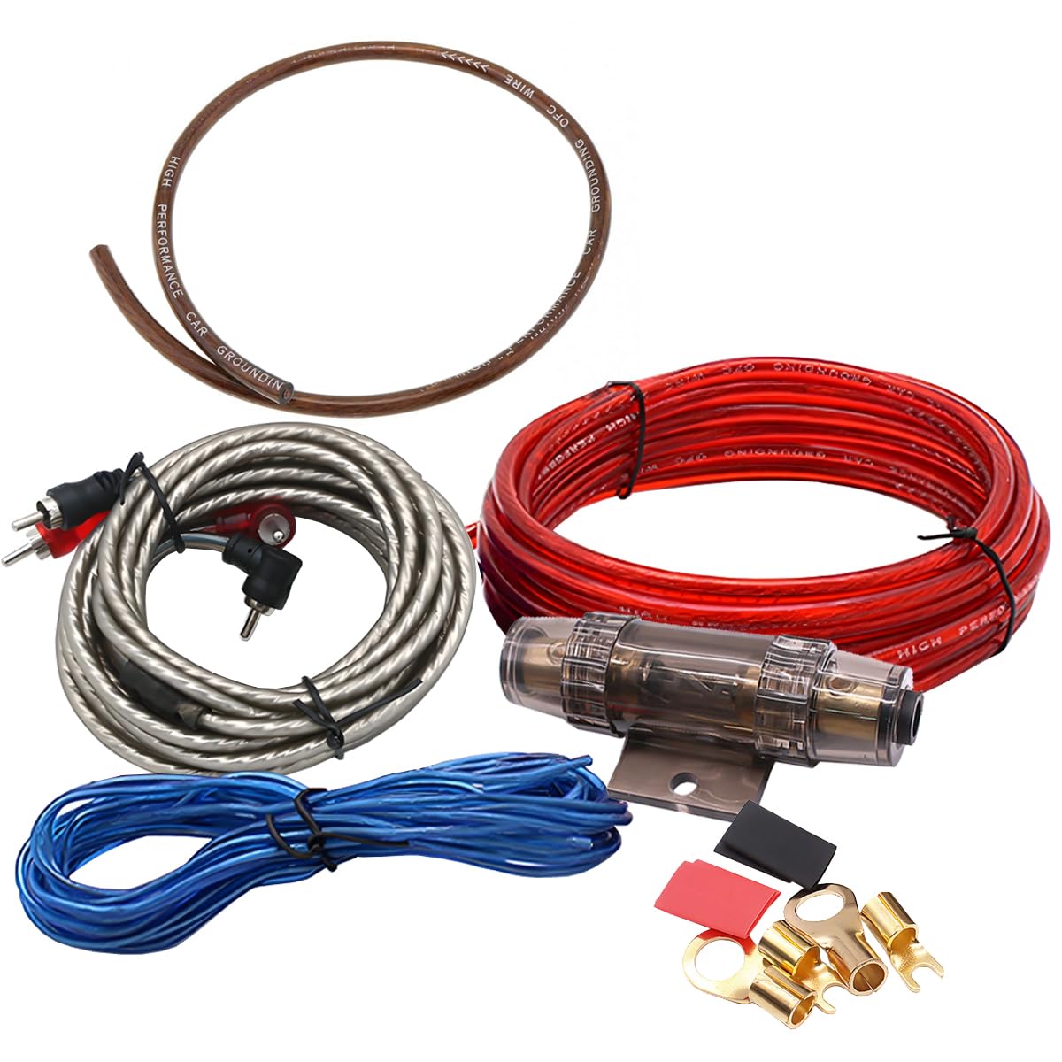 4GA Kit Cavi Amplificatore per Auto 4AWG Set di Cavo per Amplificatori 2500W Cablaggio Completo Ampli Installazione Audio Subwoofer Stereo Connettore RCA Fusibile