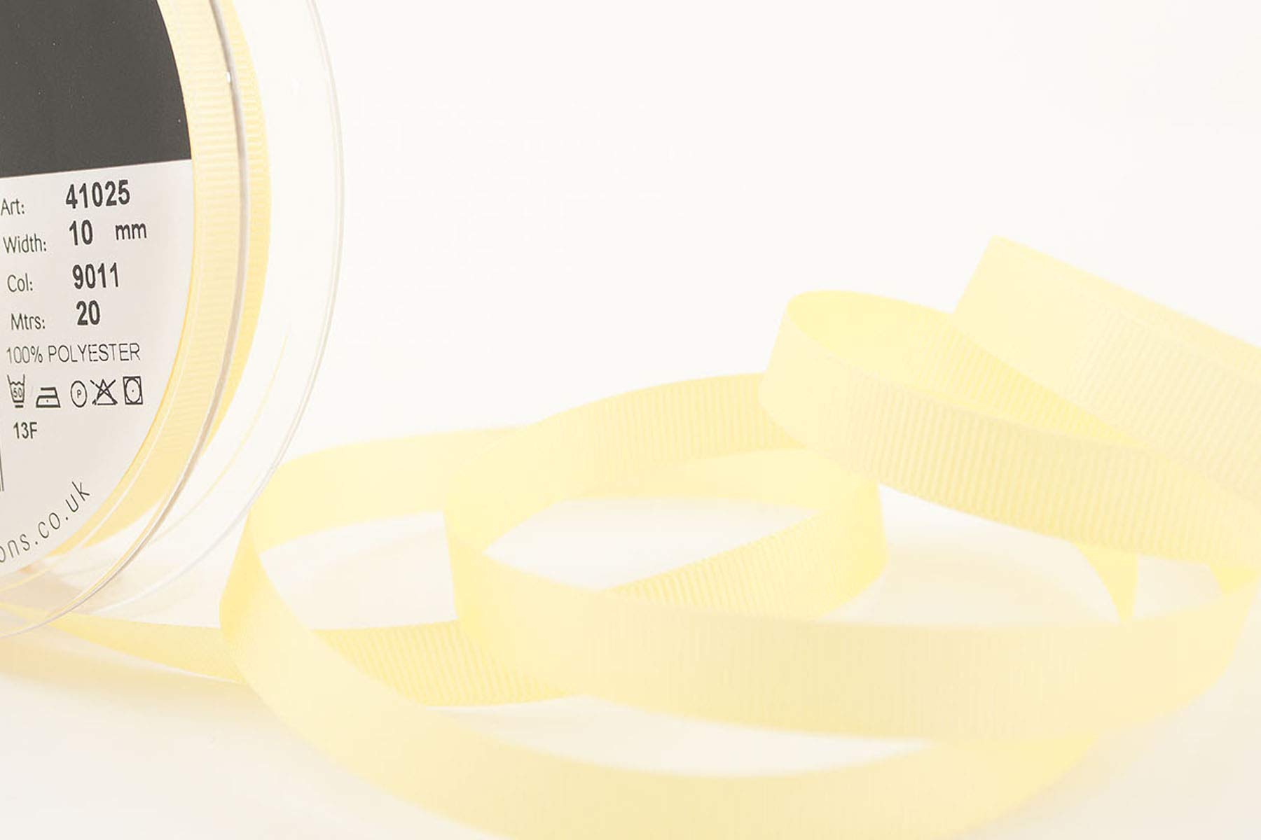 Berisfords 41025 20 m x 10 mm Polyester Grosgrain Ribbon, Lemon, 10mm - Image 2