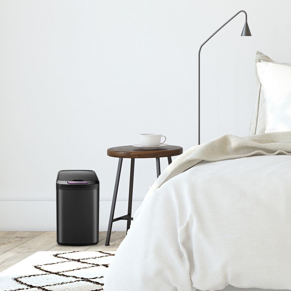Hanover Home Hands-Free Metal Trash Can with Fingerprint-Resistant Finish, Soft-Close Motion Sensor Lid, and Removable Bin for Bathroom and Bedroom - 2.3 Gallons (9 Liters) in Black