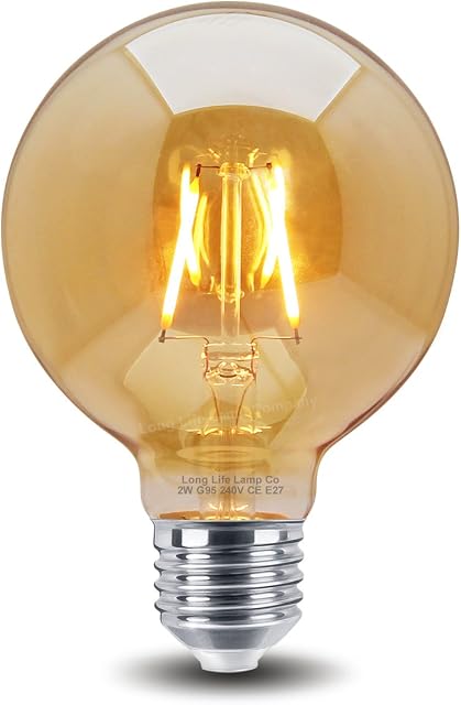 Retro Vintage LED 2w Globe Edison Style Filament Bulb Smoked Gold Glass G95 E27 Edison Screw