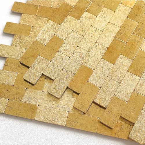 VAOVI Metallic Gold Stick on Tiles Kitchen Splashback,Self Adhesive Tile Stickers 3D Peel and
