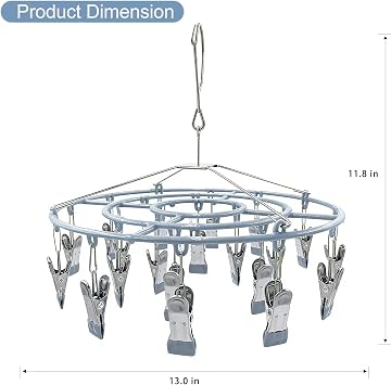 HSJH Stainless Steel Clothe Drying Rack Laundry Drip Hanger 24 Clip Metal Clothespins Round Underwear Lingerie Sock Hat Boot Large Heavy Duty Portable Indoor Outdoor Baby Wet and Dry Dryer (24 Round)