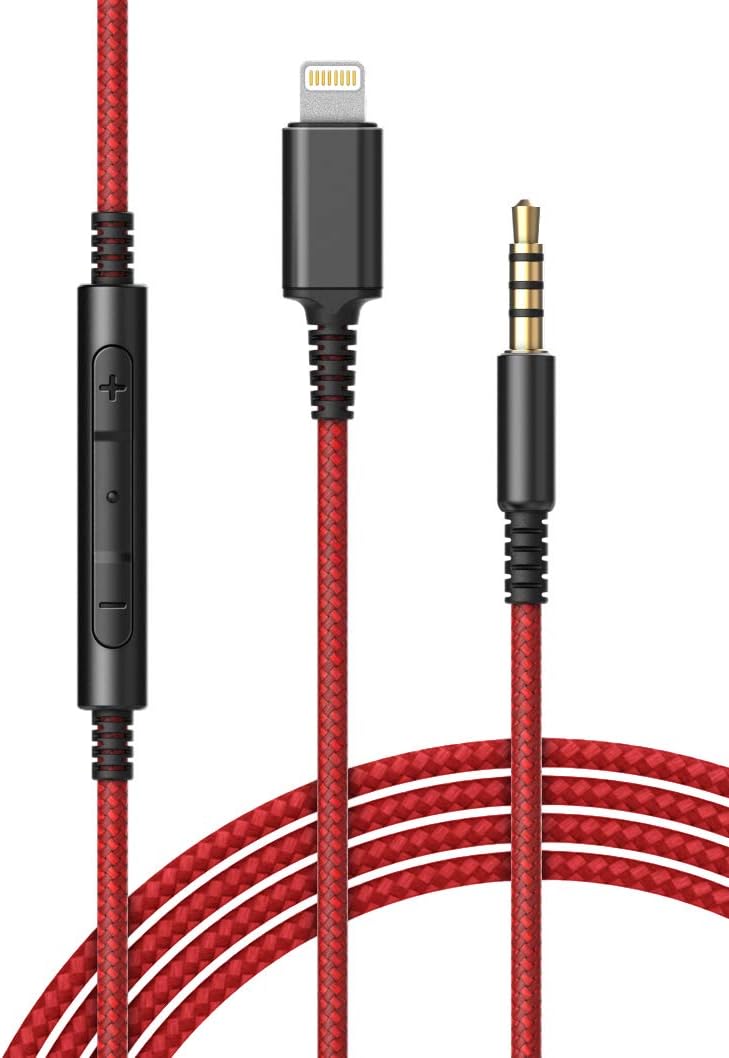 Replacement Headphone Cable with iPhone Lightning Connector (3.5mm) Audio Aux Cord with Mic & Volume Control Remote (Compatible with Beats/Sony/Sennheiser and Audio Tech) (Apple MFi Certified)