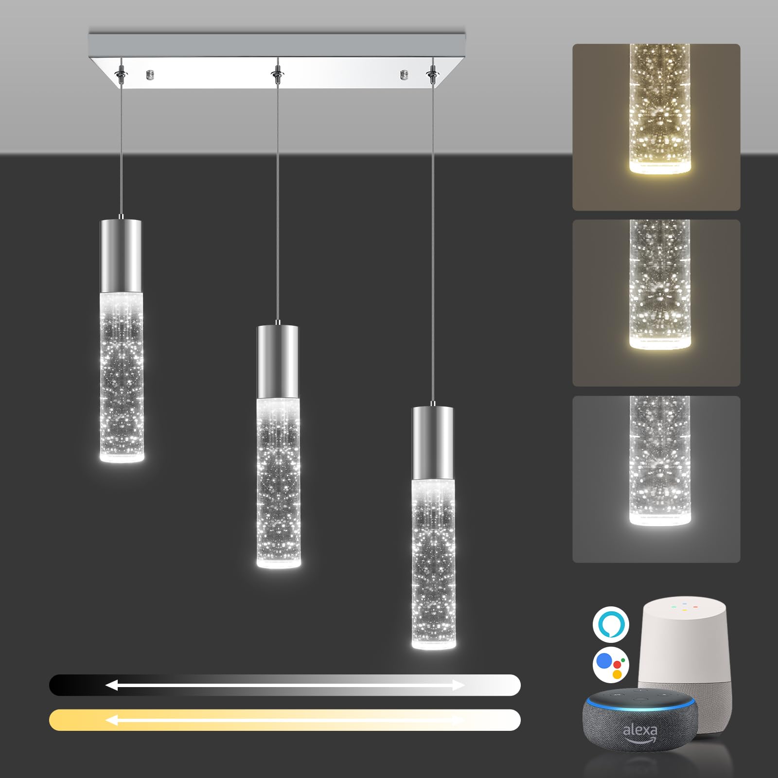 Photo 1 of OKELI Smart 3-Light LED Pendant Lighting - Chrome Square