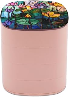 zxxpensy Stained Glass Colorful Lotus Flowers Jewelry Boxes for Women, Earring Holder Organizer Rotating Jewelry Organizer for Necklaces Bracelets Ring
