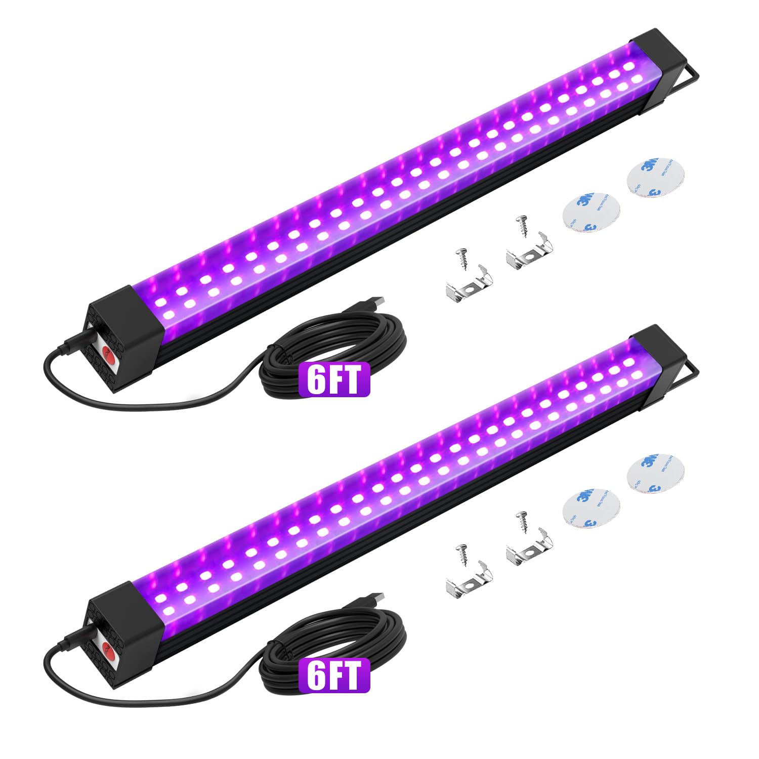 Wiederaufladbare Schwarzlicht, 31 cm 50 LEDs UV Schwarzlichtlampe mit 3600mAh Akku, 3 Modi (Hoch, Niedrig, Blinken), Type-C Ladekabel, Tragbar für Glow-Partys, Body Art und Home-Deko