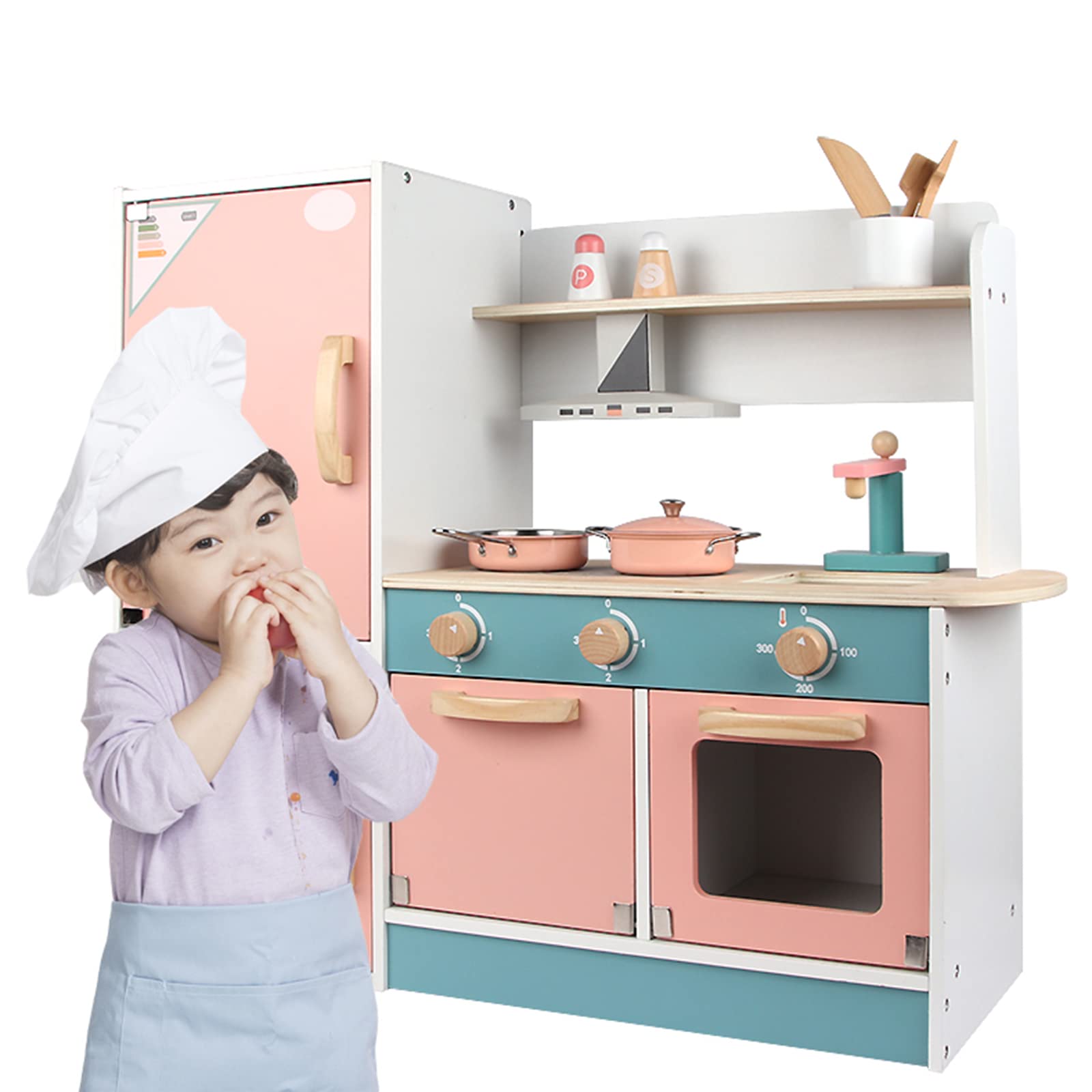 X IANGYU Play Kitchen - Real Wooden Kitchen Set With Lights & Sound - Toddler Playset - Small Pretend Kitchenette for Boys, Girls, Big Kids Ages 3-10 Stove