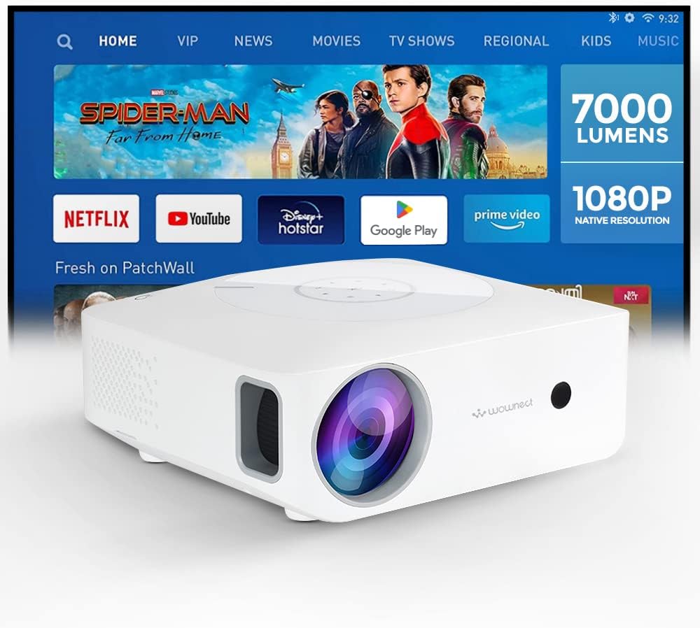Wownect Android LED Projector 7000 Lumens | 4K Support 1080P Full HD Portable Outdoor Projector with 300" Display | Android 9.0 TV, Download Apps, 5G WiFi &Bluetooth| Home Theater Video Projector