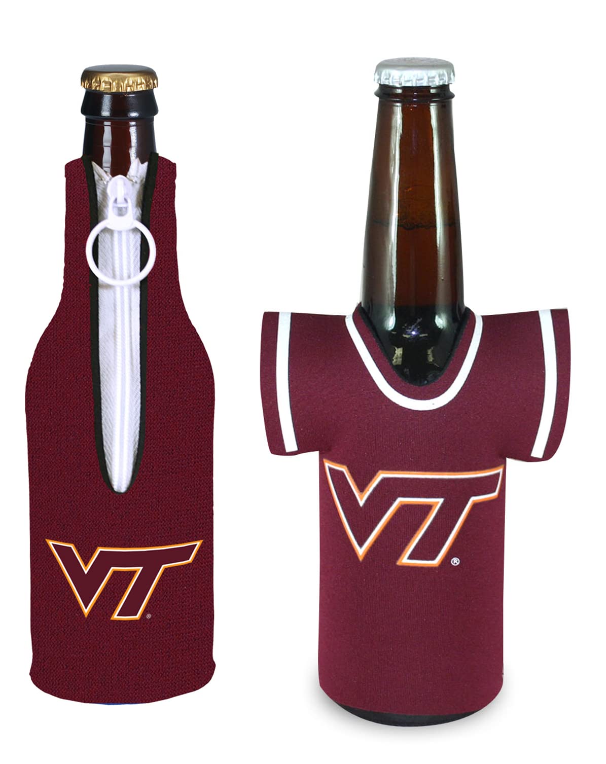College Team Color Logo Can & Bottle Holder Insulator Beverage Cooler Set (Virginia Tech (Hokies) - Bottle Suit/Jersey)