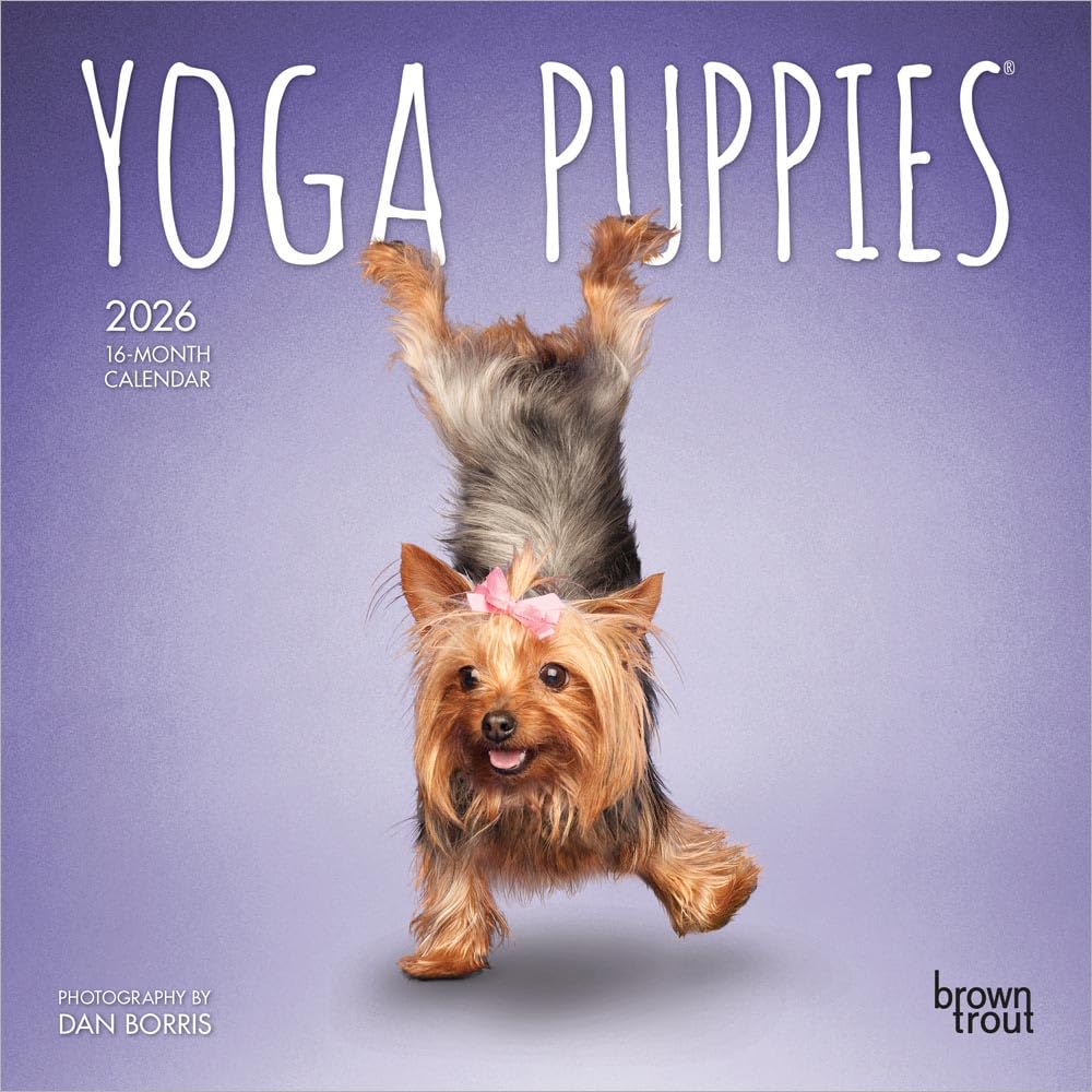 Yoga Puppies OFFICIAL | 2026 7 x 14 Inch (Hanging) Monthly Mini Wall Calendar | BrownTrout | Animals Humor Puppy Dogs Canine