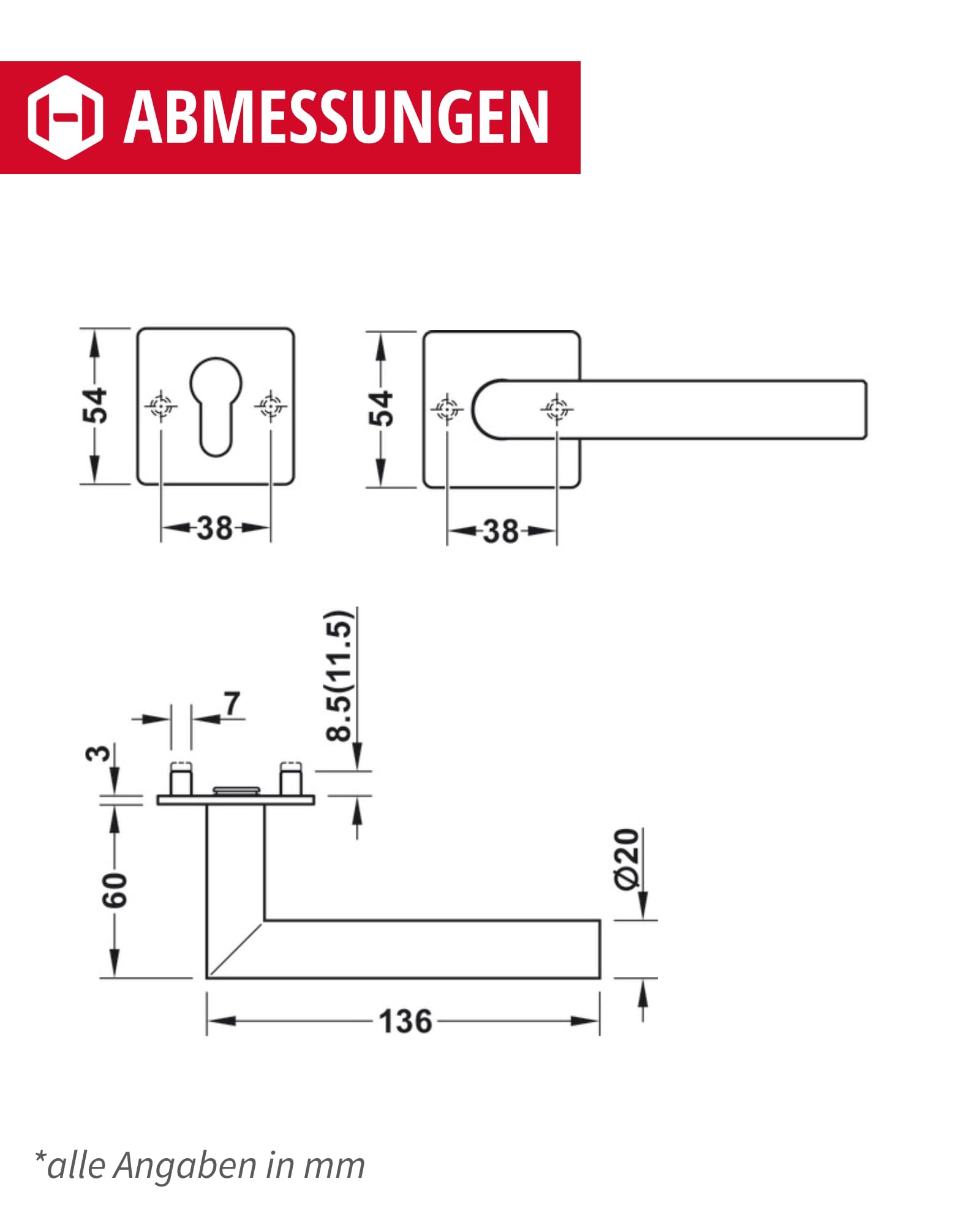 Gedotec Juego de manillas de acero inoxidable | 1 juego de herrajes para puerta interior + exterior, incluye material de fijación | LDH 3171 | Picaporte para puerta de acero inoxidable cepillado mate