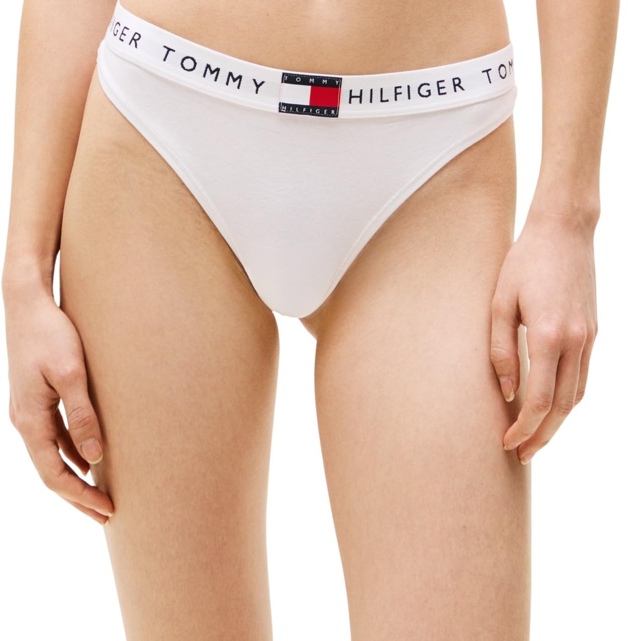 Tommy Hilfiger Women’s Classic Thong with Logo Waistband, White (White), M