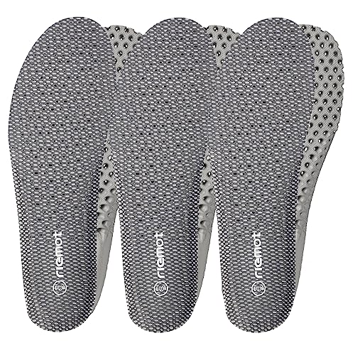 riemot 3 Pairs Shoe Insoles for Men Breathable Honeycomb Water Shoes Inserts Cushioning Shock Absorbing Insole Replacement Insoles for Work Shoes Grey US9/ EU42