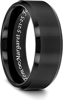 Personalized Black Brushed Men's Tungsten Ring Custom Engraved Free In A...