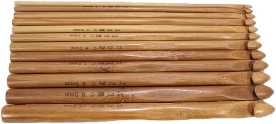 UGE 12pcs 6" Bamboo Handle Crochet Hook Knit Craft Knitting Needle Weave Yarn 3-10mm