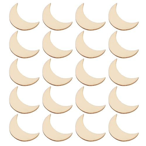 PRETYZOOM 20pcs Moon-Shaped Unfinished Wooden Slices DIY Craft Blanks for