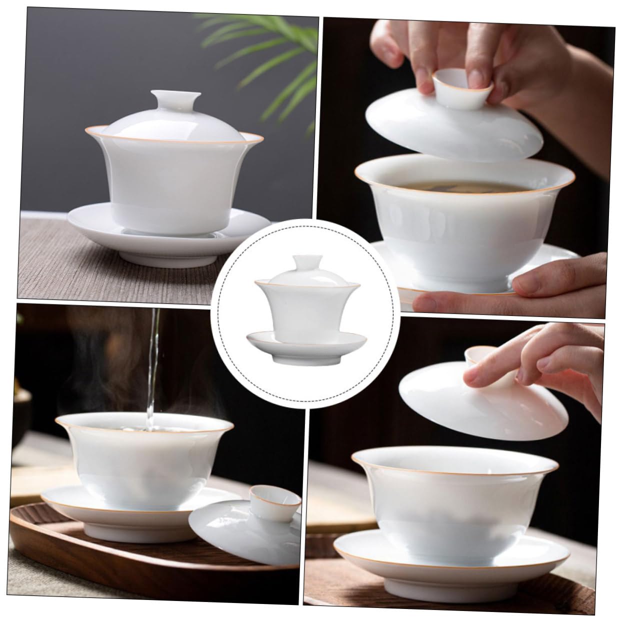 Juego de Taza de Té de Cerámica con Tapa y Platillo 9.5X9.5X8.5 CM para Reuniones de Té Diseño Original y Obsequio Adecuado