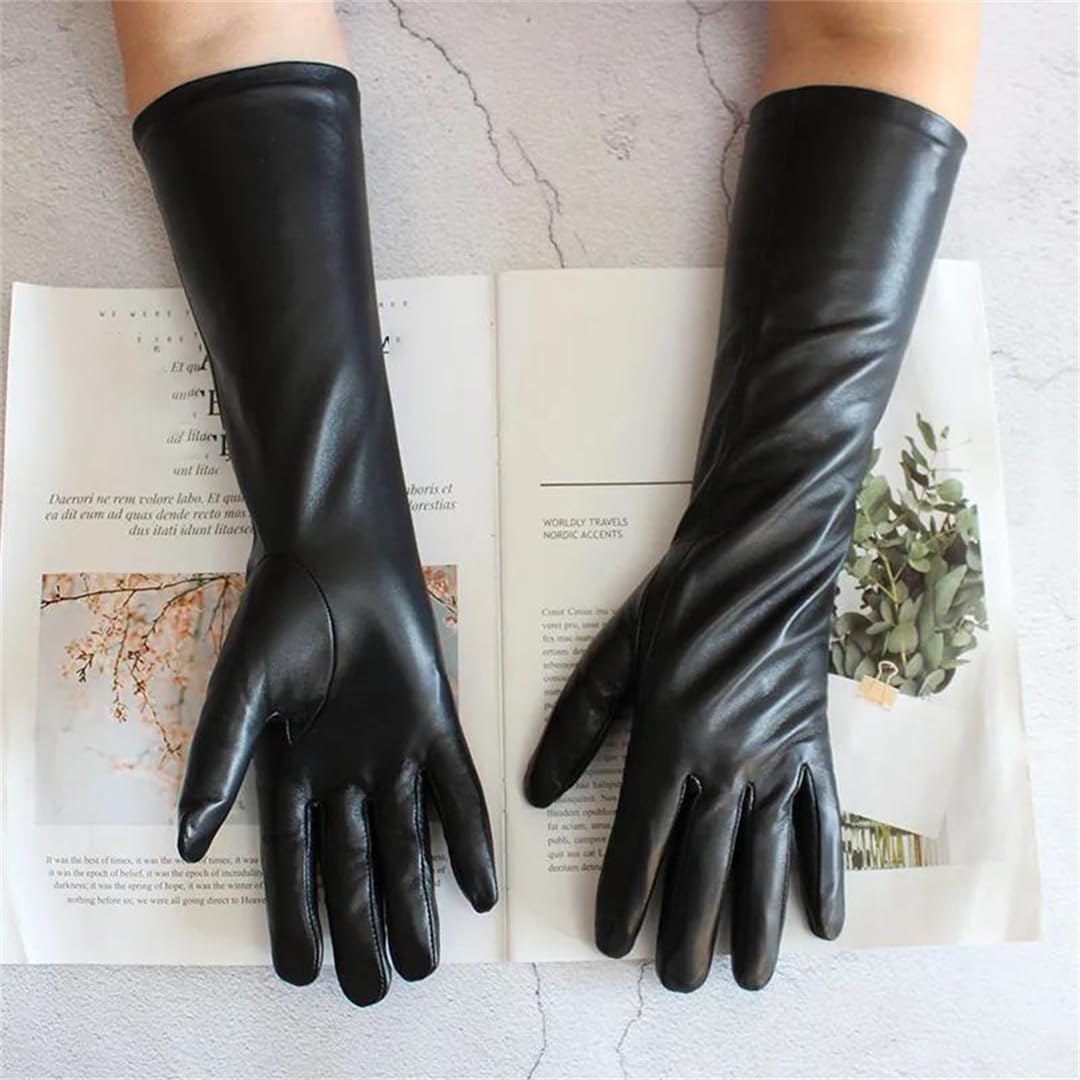 Kelsiop Damen Lange Schaffell Lederhandschuhe Fleece Gefüttert Winddicht Warm Outdoor Winter Fäustlinge