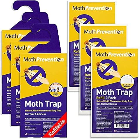 Clothes Moth Traps + Replacement Strips (9 Strips in Total) - Traps & Refills for MothPrevention Moth Traps - for Closets & Clothing Cover