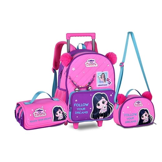 Kit Mochila Rodinha Luluca Pandinha Lancheira Estojo 2026 Rosa-chiclete Luluca Youtuber