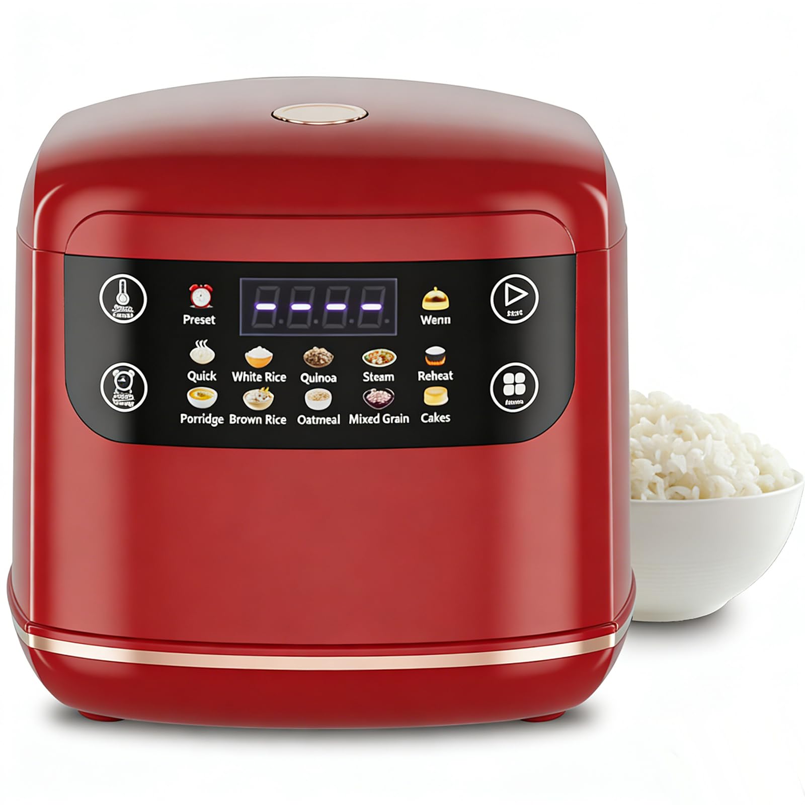 Portable Digital Rice Cooker, 6-Cup (Uncooked)/12-Cup (Cooked) Small Rice Maker with Steaming Basket, Mini Rice Cooker with 2L Removable Nonstick Inner Pot, 10 Menu Options, Auto Keep Warm, 24 Hour Delay Timer (Dark Red)