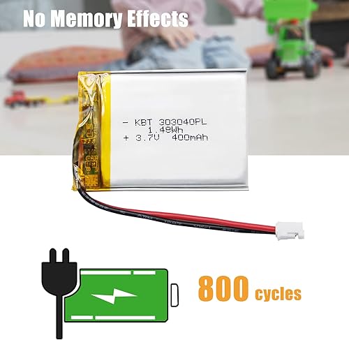 Miniatura 4 de Batería de polímero de litio KBT 3.7V 400mAh 303040 Reemplazo de baterías de iones de litio recargables con conector JST 2.0 para grabadora de video