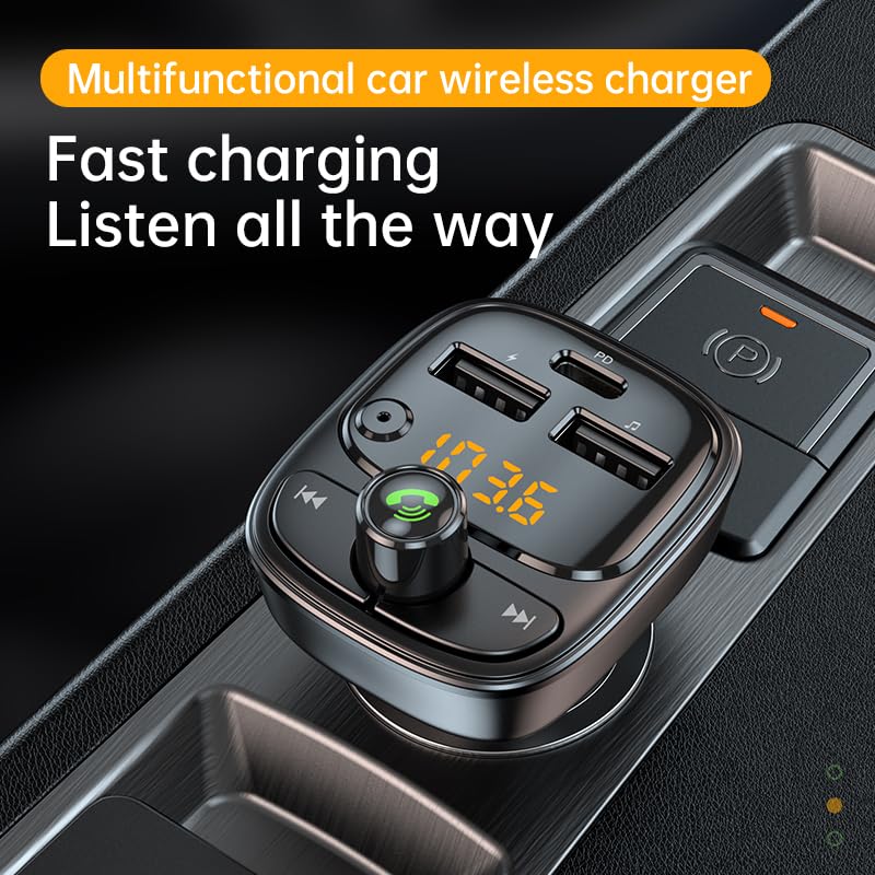 PD 30W Bluetooth 5.1 FM Transmitter Car Adapter,USB Car Charger, Wireless Radio MP3 Player, Receiver Hands Free Calling, Stereo Music Audio for Support TF Card, USB Disk