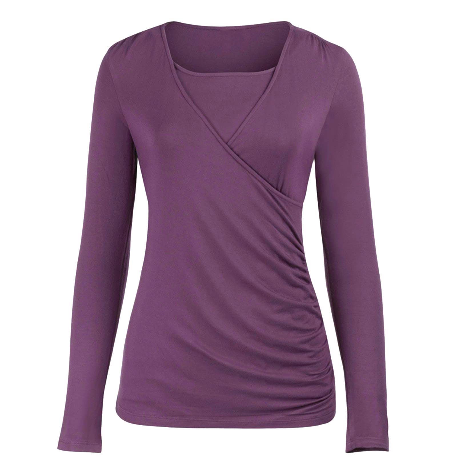 Maman BéBé Femmes Maternité Longue Blouse VêTements Allaitement Manches Enceintes Hauts Solide Maternité Blouse Chemises pour MaternitéS Bureau Mode (Purple, XXL)