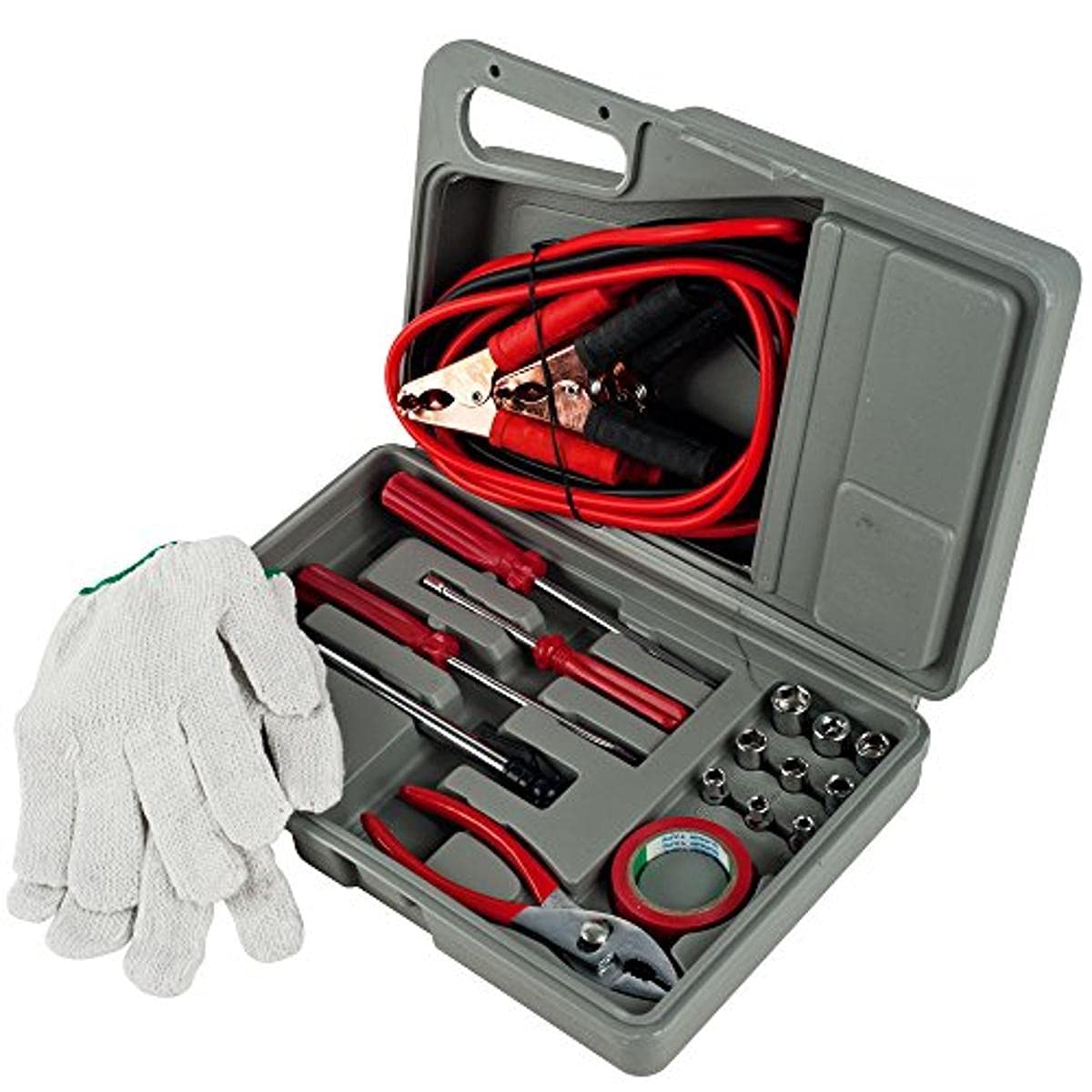 Emergency Roadside Automobile Assistance Kit- 30 Piece Set for Car, Truck, SUV, RV-Carrying Case, Jumper Cables, Tools, Gloves, and More by Stalwart