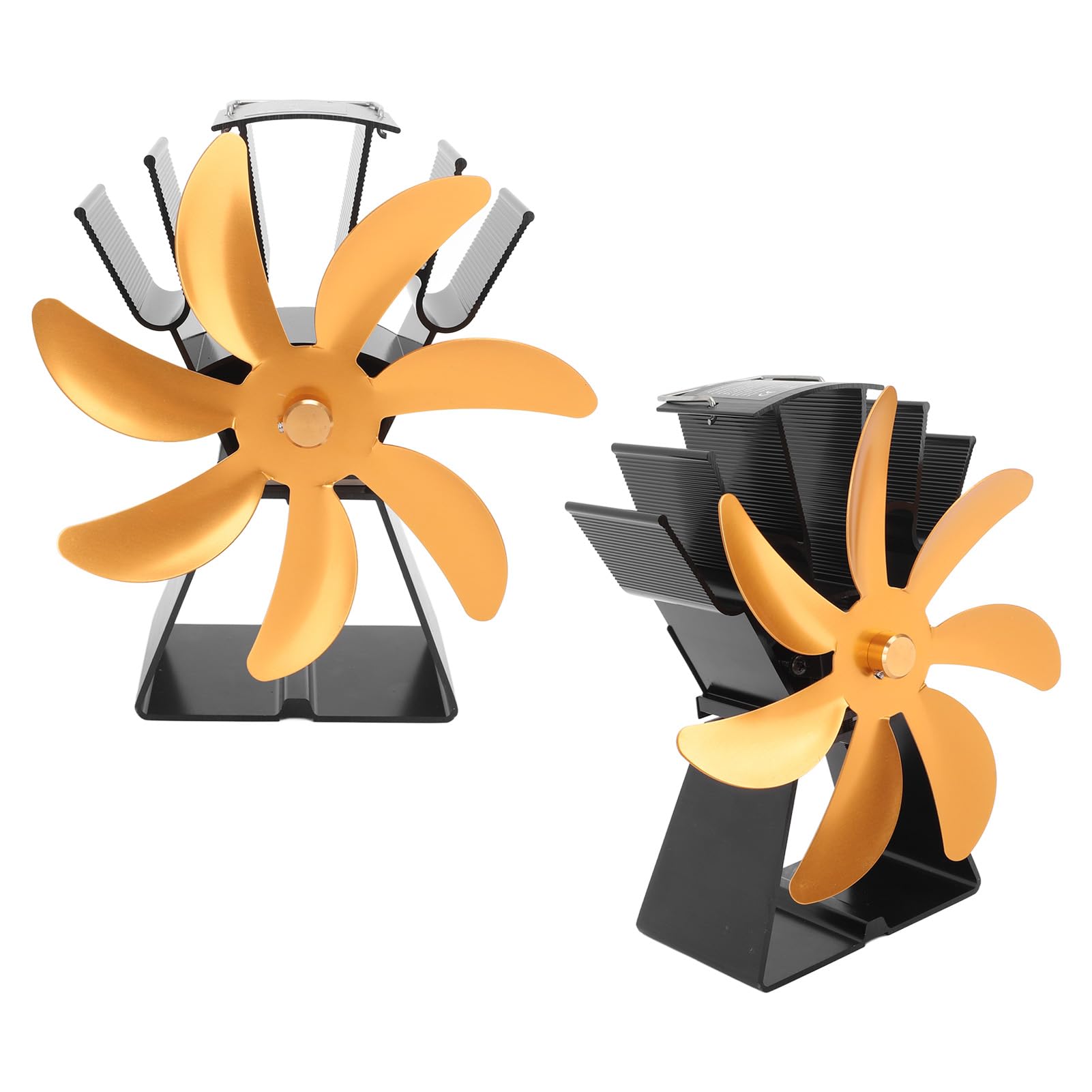 mingzhe Ventilatore per Stufa Alimentato a Calore a 7 Pale Funzionamento Silenzioso Ecologico per Caminetti Domestici Design Compatto in Lega di Alluminio (Oro)