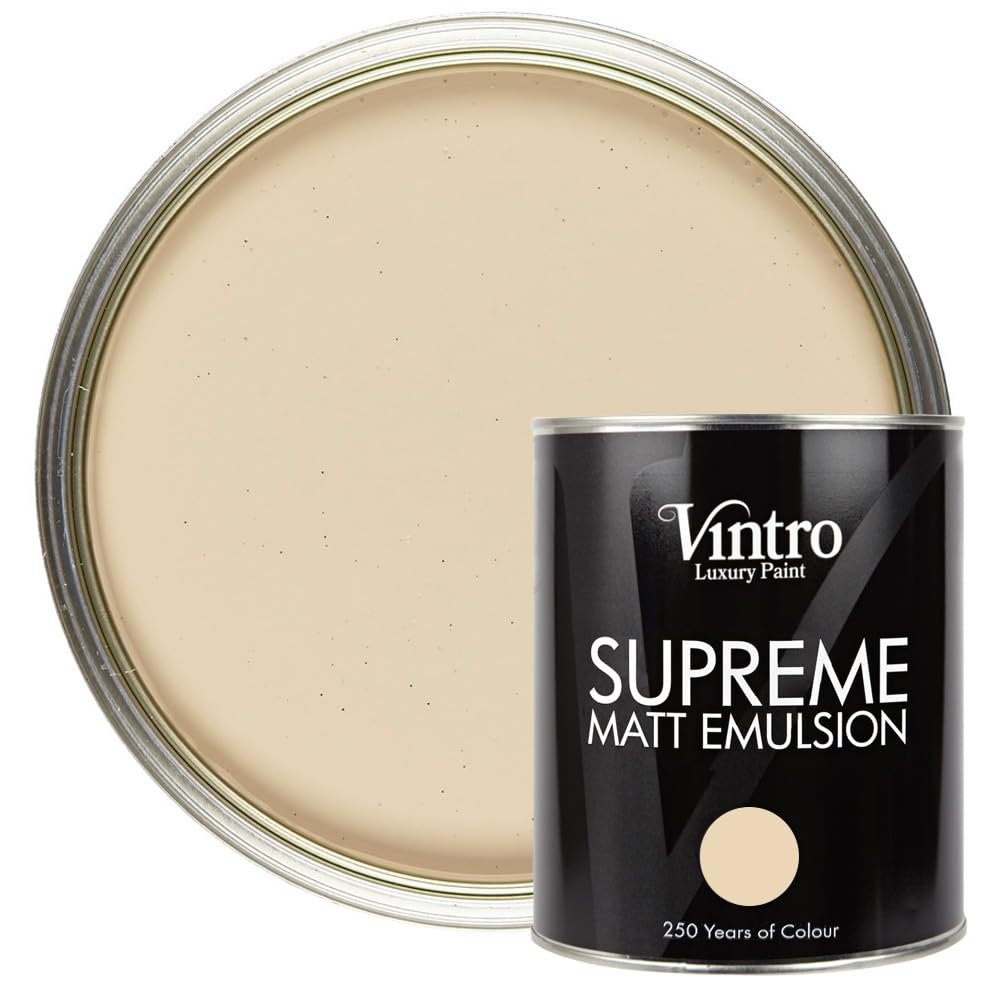 Vintro | Luxury Matt Emulsion | Smooth Chalky Finish | Multi Surface Paint | for Walls, Ceilings, Wood and Metal | 1L (Dark Cream - Old Lace) — image 1