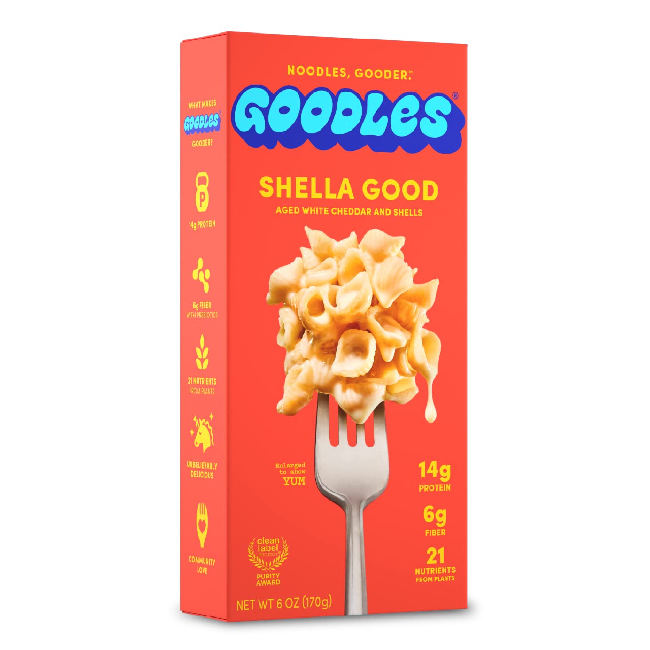 Goodles Shella Good Aged White Cheddar and Shells Pasta – Nutrient Packed with Real Cheese, Fiber, Protein, Prebiotics, Plants, & Vegetables | Non-GMO, Organic Ingredients [Shella Good, 6 oz. 1 Pack]
