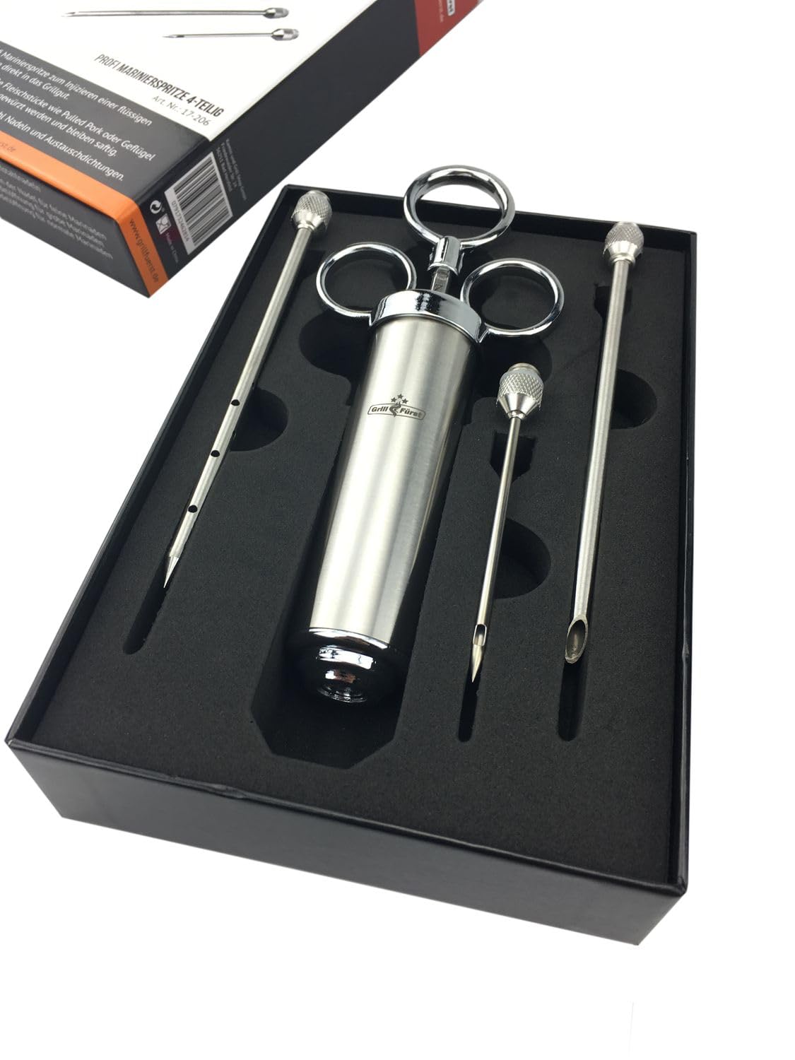 Grillfürst siringa per marinate in Acciaio Inox 60 ml Set 3 Aghi per arrosti BBQ