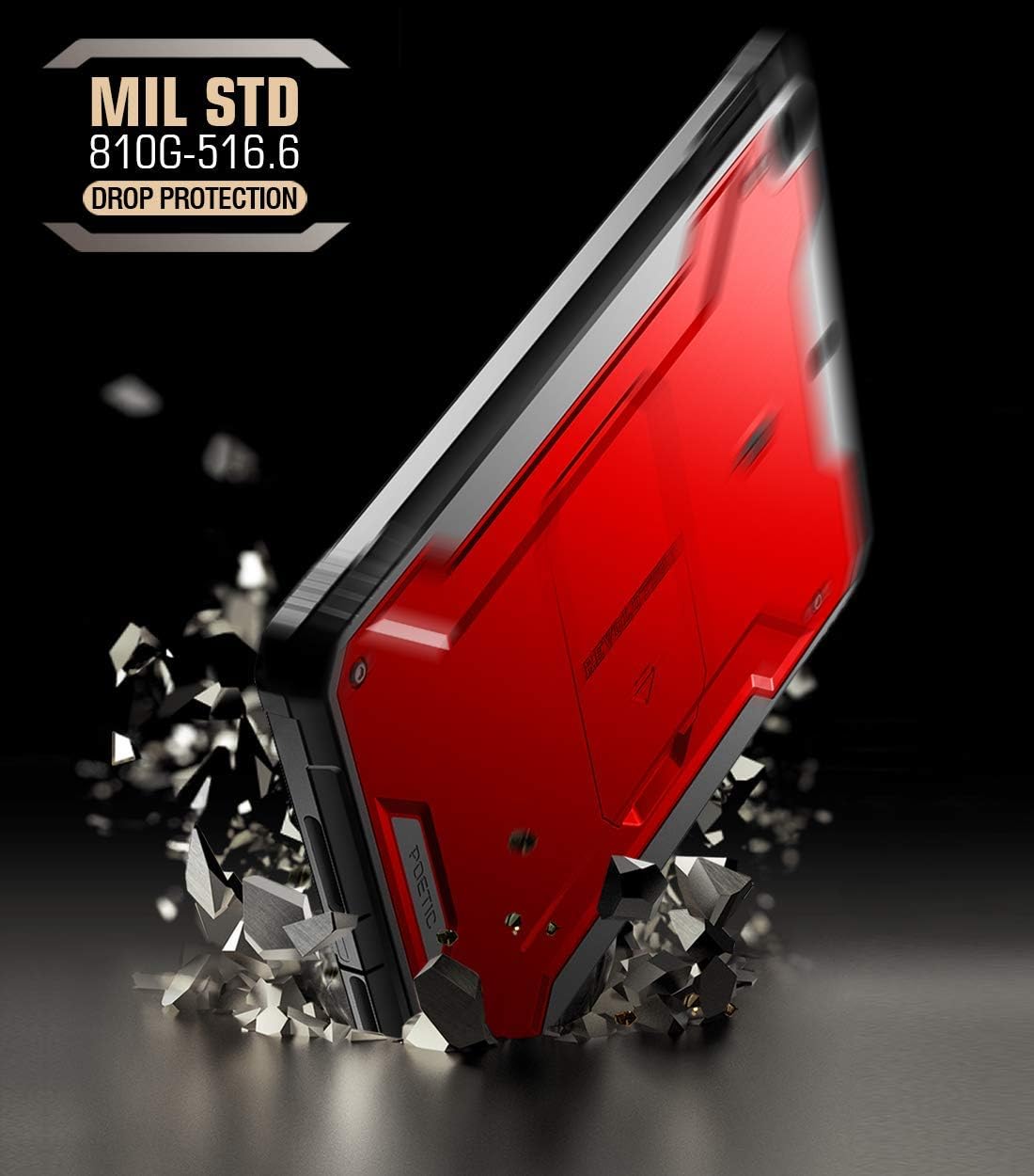 Poetic Revolution Case Designed for iPad 10.2 9th Gen 2021 / 8th Gen 2020 / 7th Gen 2019 Case, Full-Body Rugged Shockproof Protective Cover with Kickstand Built-in Screen Protector, Metallic Red