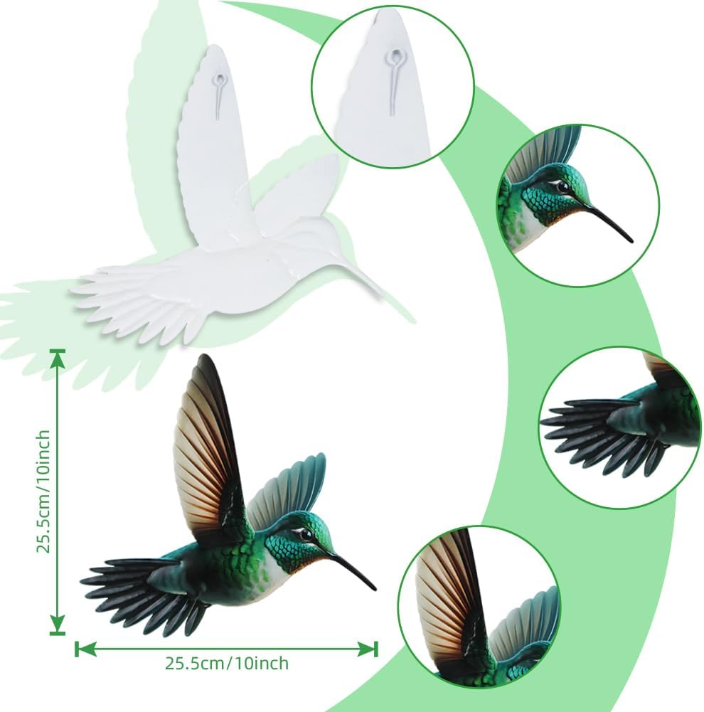 4 Pack Metal Hummingbird Wall Art Garden Decor, Birds Outdoor Wall Art Yard Patio Fence Decoration, 3D Colorful Bird Wall Hanging Sculpture Outside Livingroom Gift for Women Mom