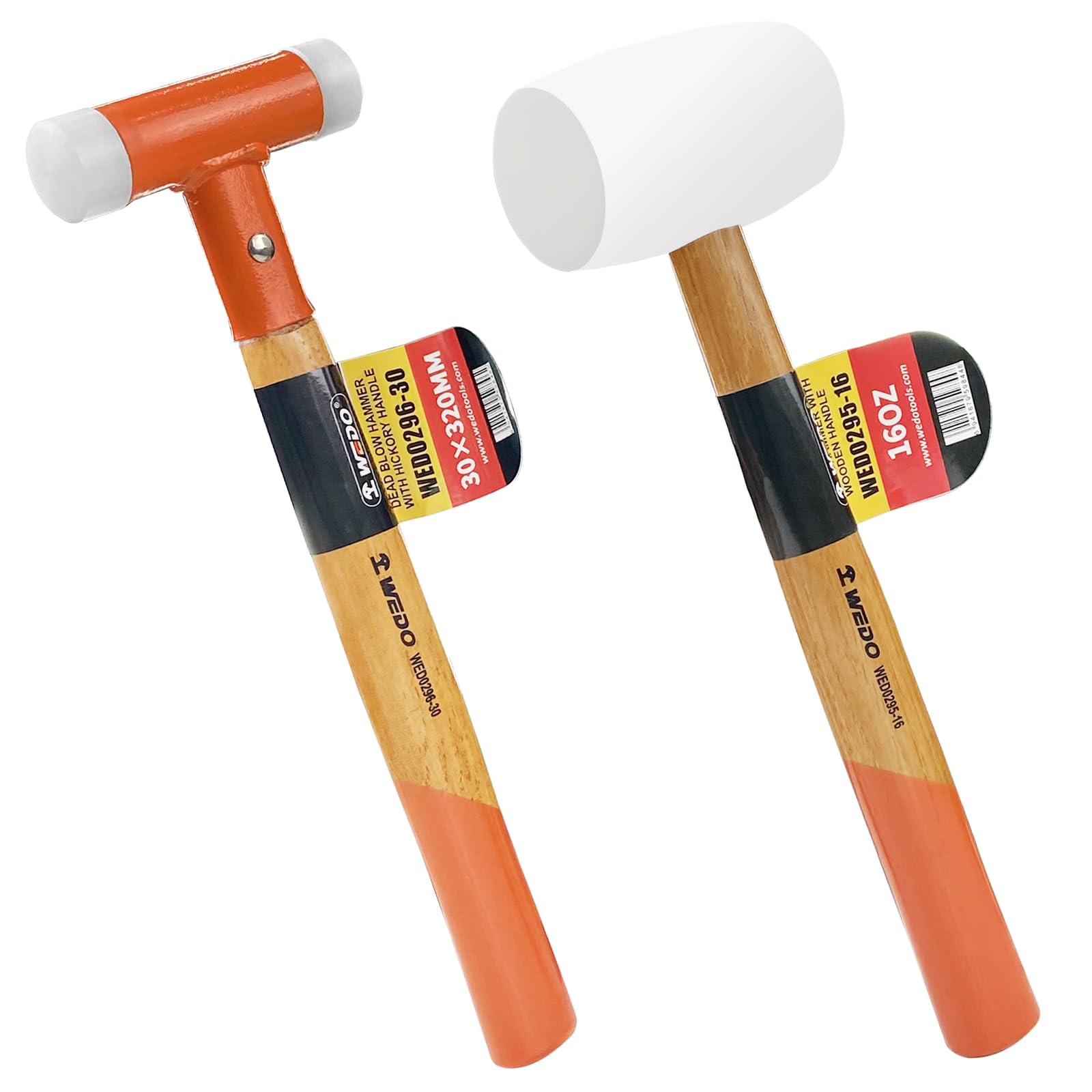 WEDO Juego de martillos de goma de 2 piezas,Mazo de nylon con mango de madera 500 gramos,Mazo de goma,16oz/450 gramos,Mazas en Goma Profesional anti vibraciones