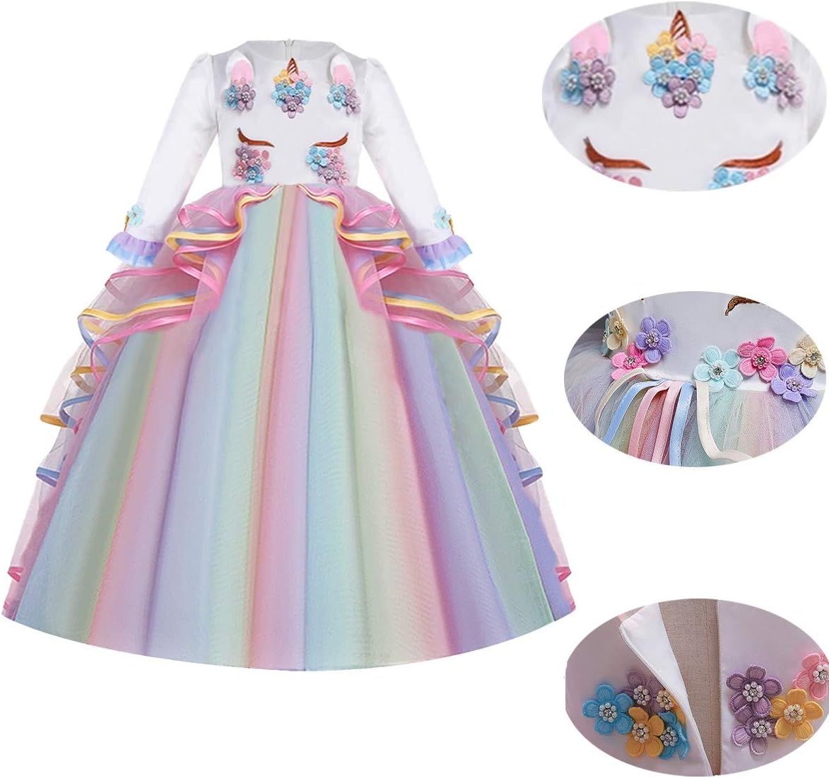 MYRISAM Girl's Unicorn Birthday Princess Long Sleeve Tulle Dress Wedding Christmas Party Performance Pageant Ball Gowns - Image 3