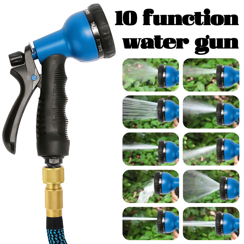 15M/50ft Flexibler Gartenschlauch, 10 Sprühmodi, Wasserschlauch Dehnbar, Adapter für 1/2' 3/4' Zoll, Schlauch Flexibel Bewässerung Mit Wandhalterung und Aufbewahrungstasche für den Außenbereich