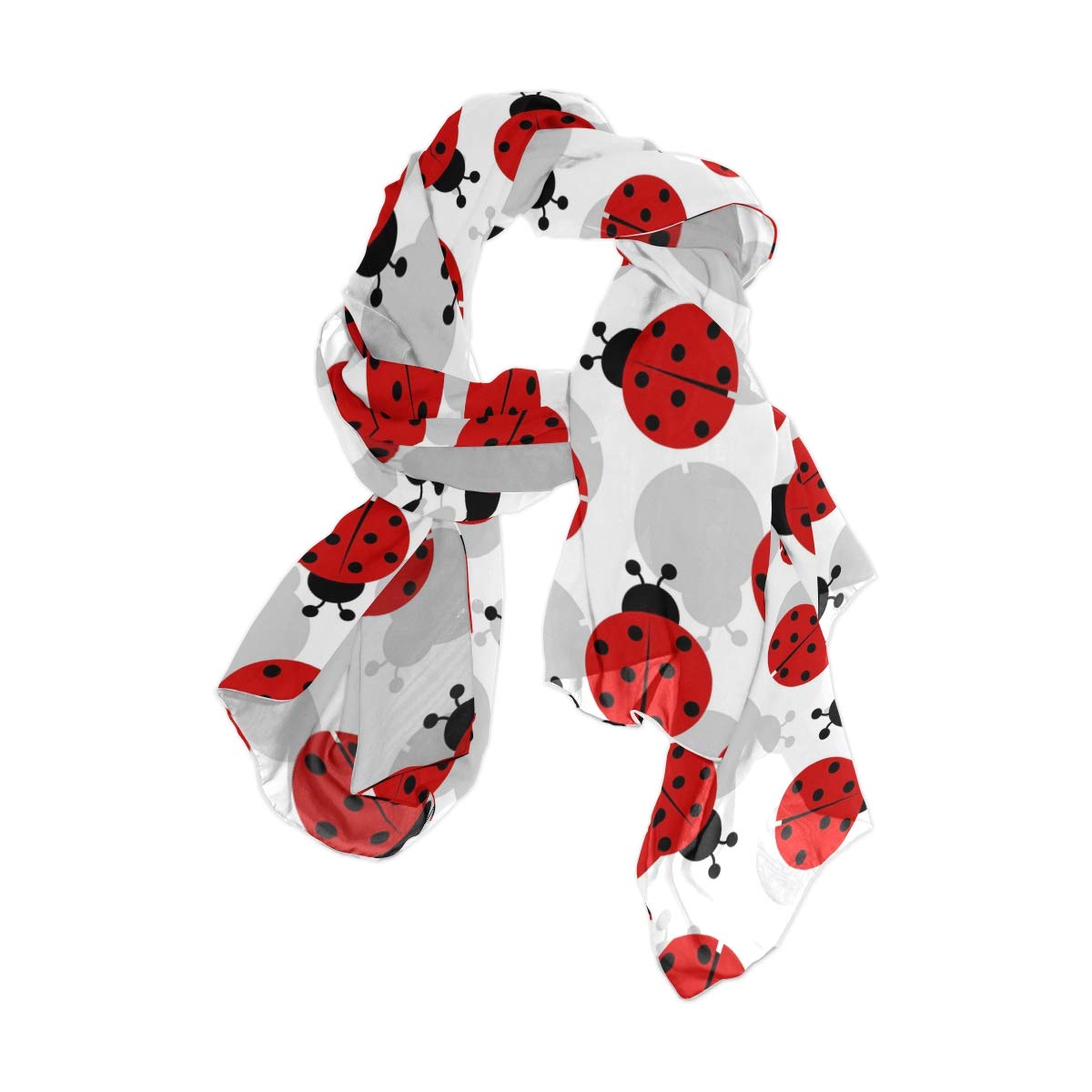 linomo Women's Chiffon Silk Large Scarf Cute Ladybug Ladybird Pattern Long Shawl Wrap Silk Like Scarf