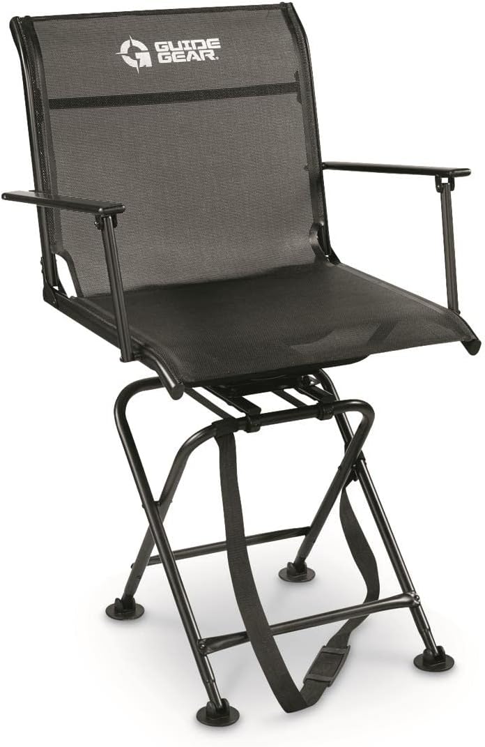 Guide Gear Big Boy Hunting Blind Chair with Armrests, Portable Folding Seat for Shooting, Comfortable Spin Swivel, 500-lb. Capacity