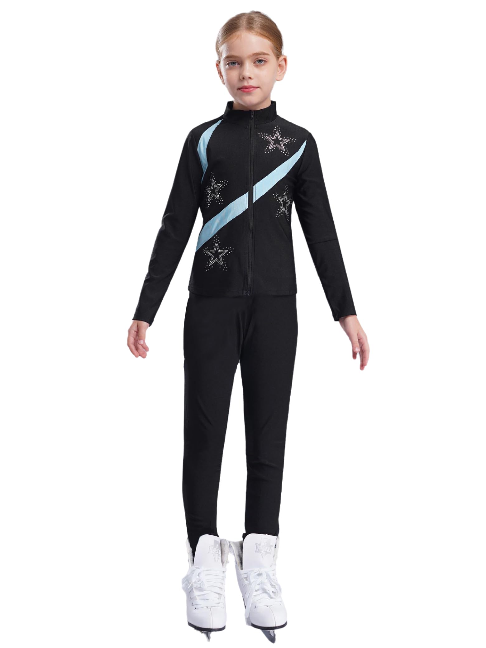 Mädchen Trainingsanzug Eiskunstlauf Sport Kleidung Set Glitzer Strass Stehkragen Jacke Und Leggings Kinder Tanzanzug Sportswear Sweatsuit