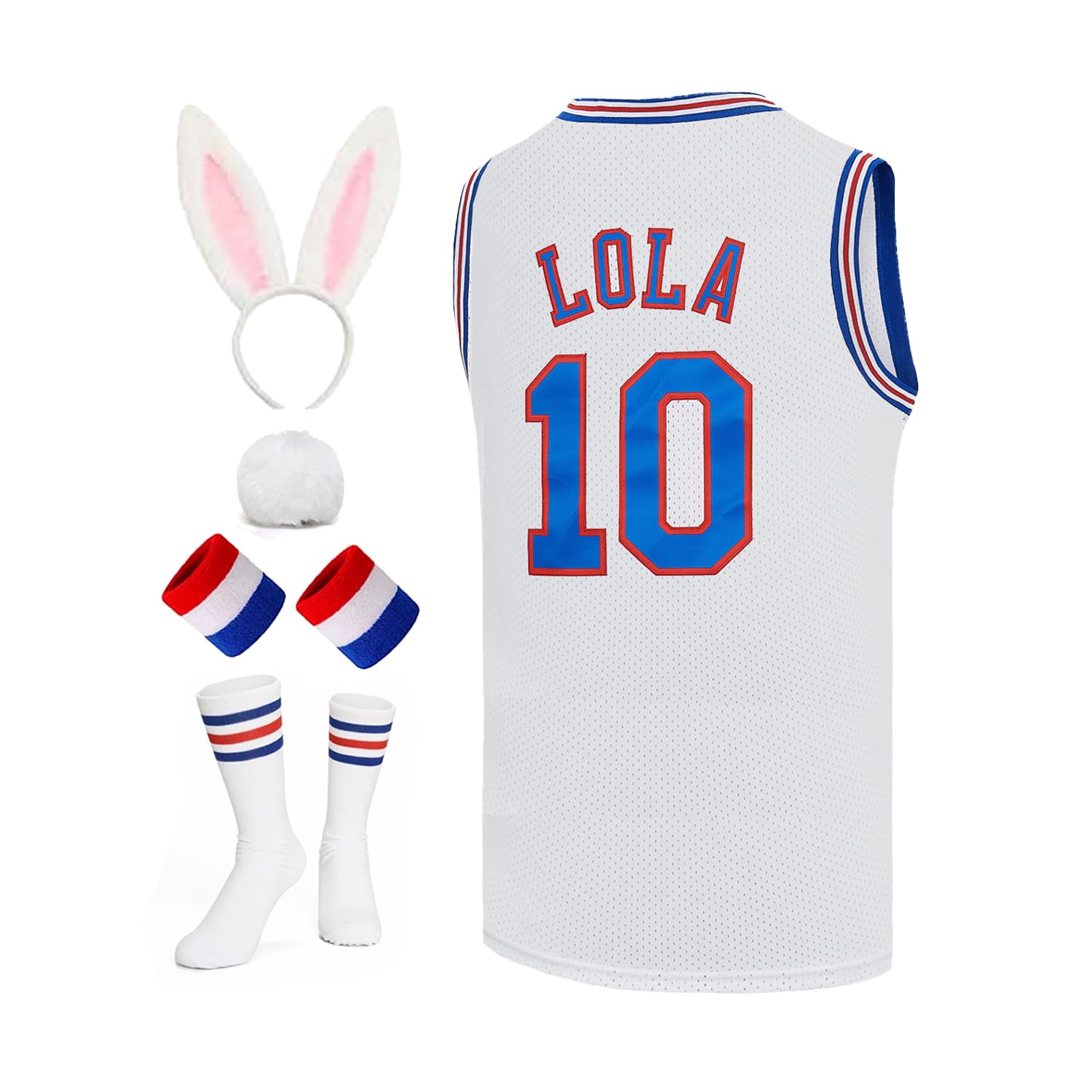 Mens Basketball Jersey Bugs #1 Lola #10 Space Movie Jersey Hip Hop Sports Shirt Halloween Party White XS-XXL