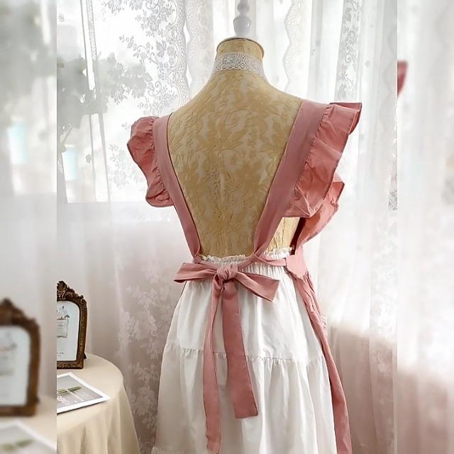Amazon.com: aromm Cute Cotton Apron Frilly Lace Ruffle Adjustable