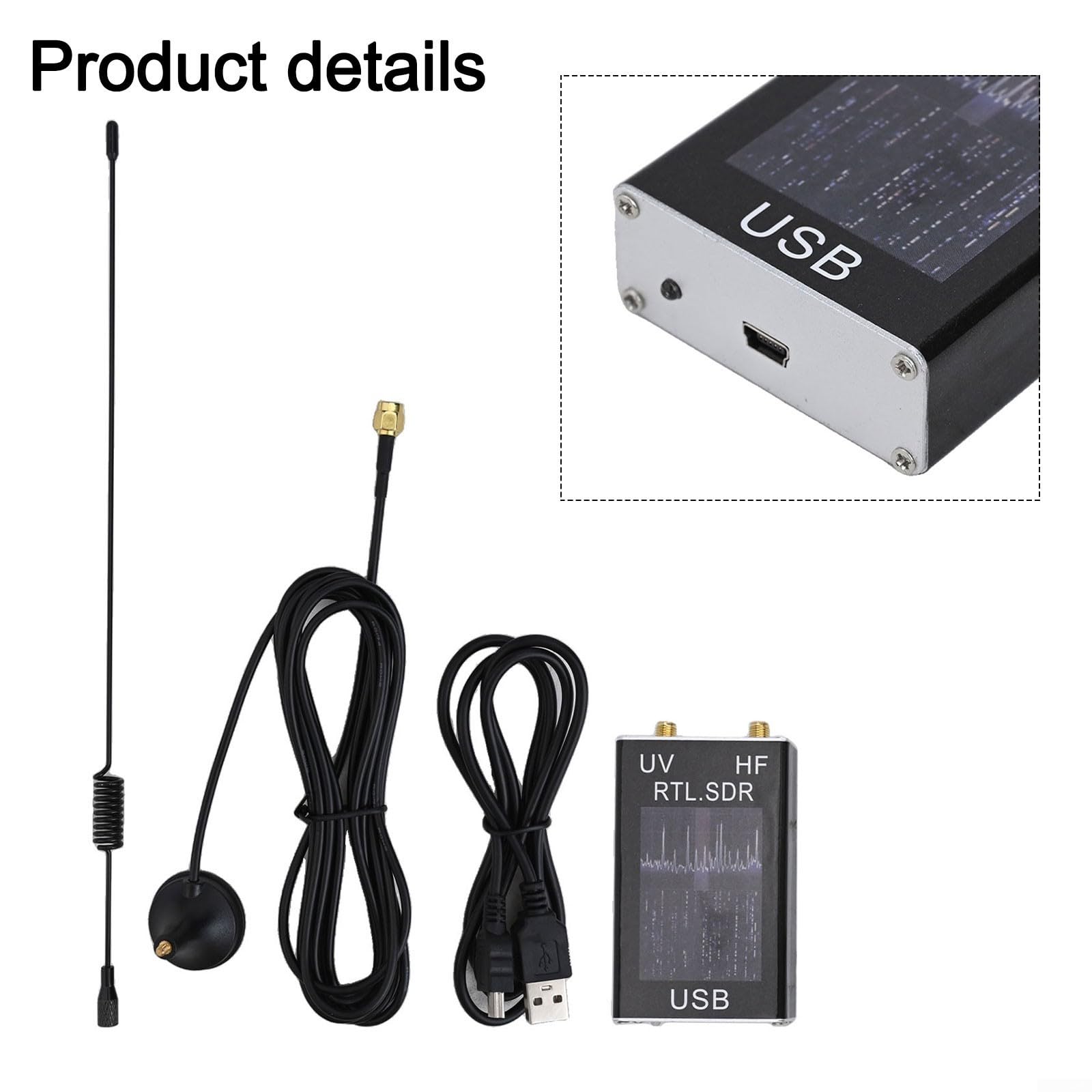 RTL- Ricevitore sintonizzatore USB con chipset R820T2 e RTL2832U, 100 kHz a 1,7 GHz HF VHF UHF analizzatore di spettro per prosciutto, onde corte, NOAA, FM