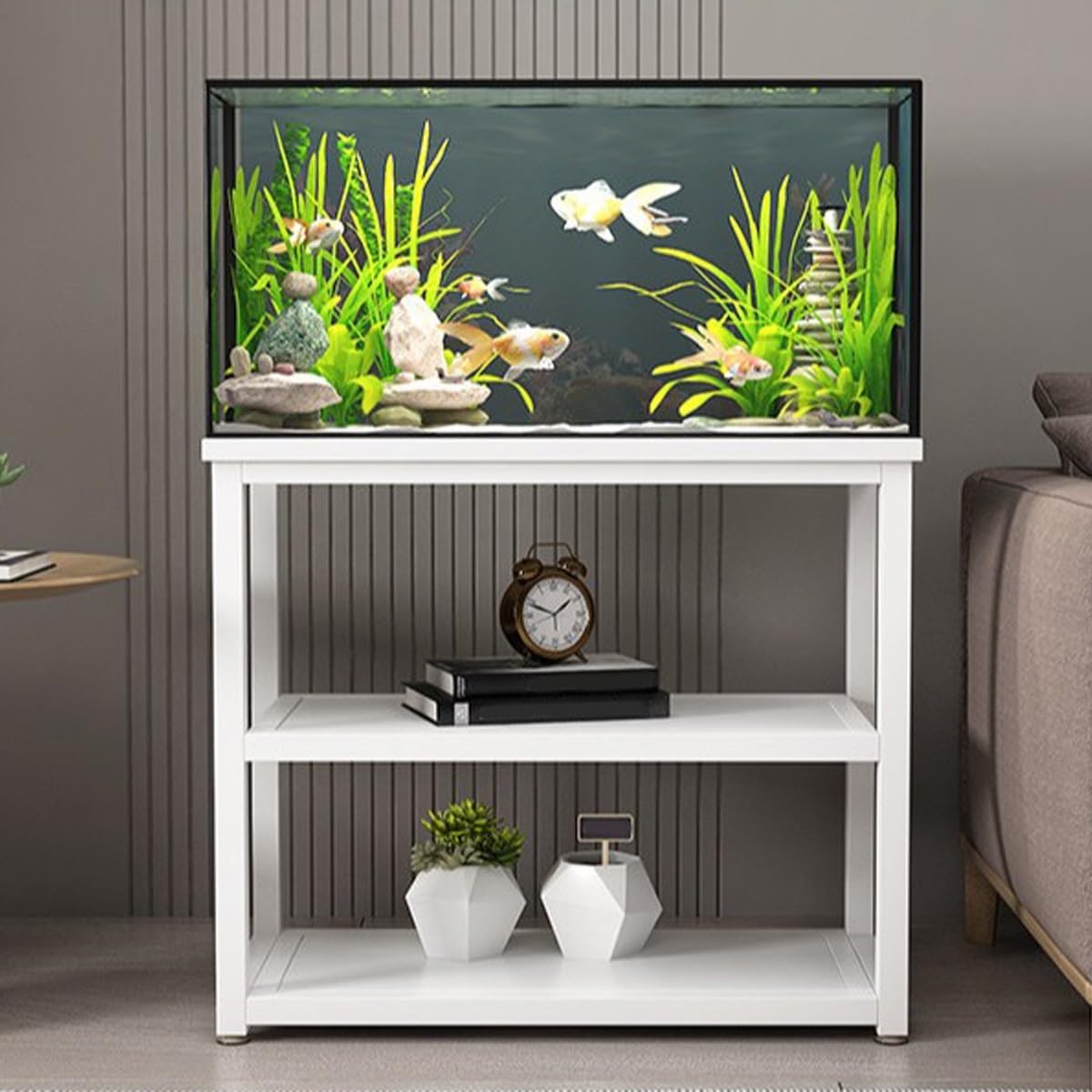 Supporto per acquario resistente, con ripiani portaoggetti