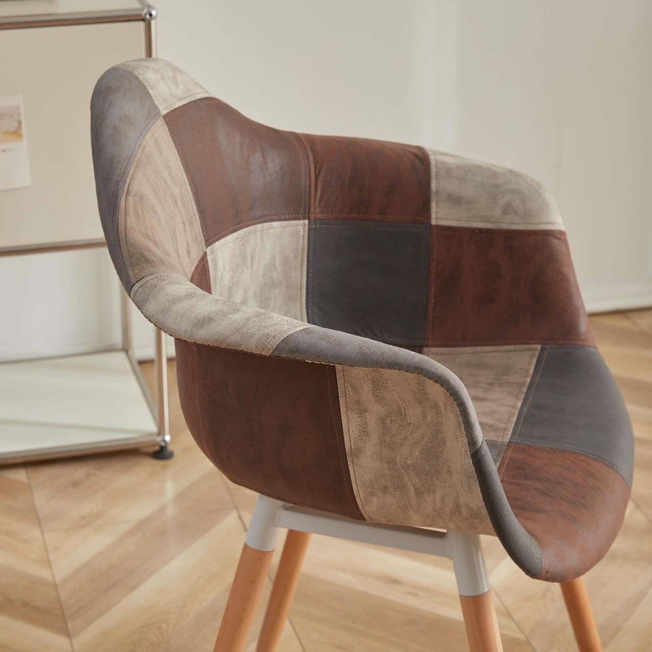 Juego de 6 Sillones de Cuero para Sala de Estar Leisures Silla tapizada con Patas de Madera Maciza para el hogar Cocina Oficina Bistro Cafe (Marrón)