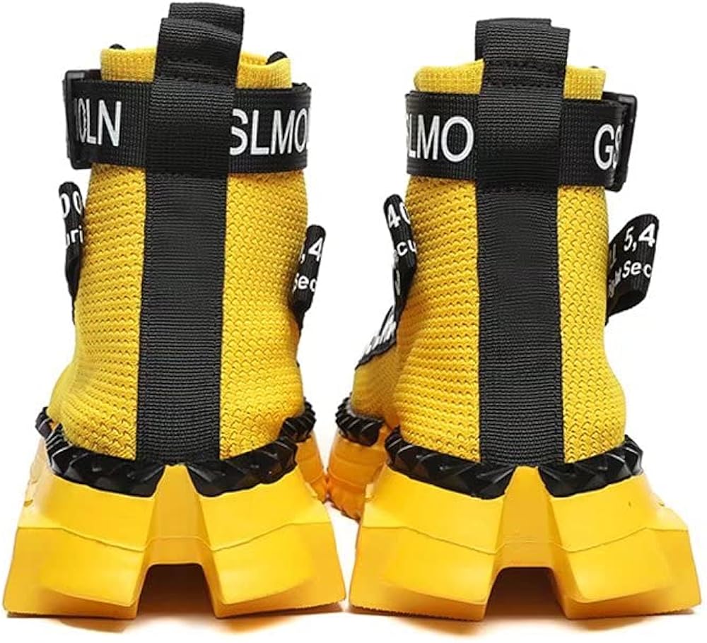 Jakcuz Men's Women's High Top Sneakers Breathable Gym Athletic Running Walking Tennis Boy Girl Comfortable Fashion Platform Shoes 4 Women/3 Men Yellow 3