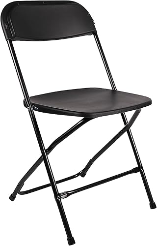 Miniatura 5 de BTEXPERT Juego de 2 sillas plegables de plástico negro, marco de acero, silla comercial de alta capacidad para eventos, juego ligero para oficina,