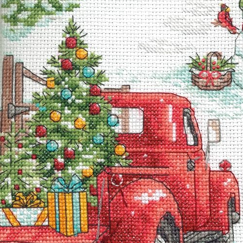 Image of Dimensions 70-09619 Holiday Farm Stocking Counted Cross Stitch Kit, 16 inch Long, 14 Count White Aida